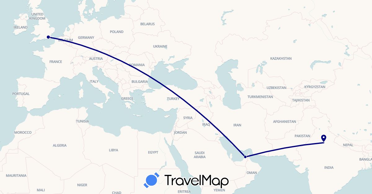 TravelMap itinerary: driving in United Arab Emirates, United Kingdom, India (Asia, Europe)
